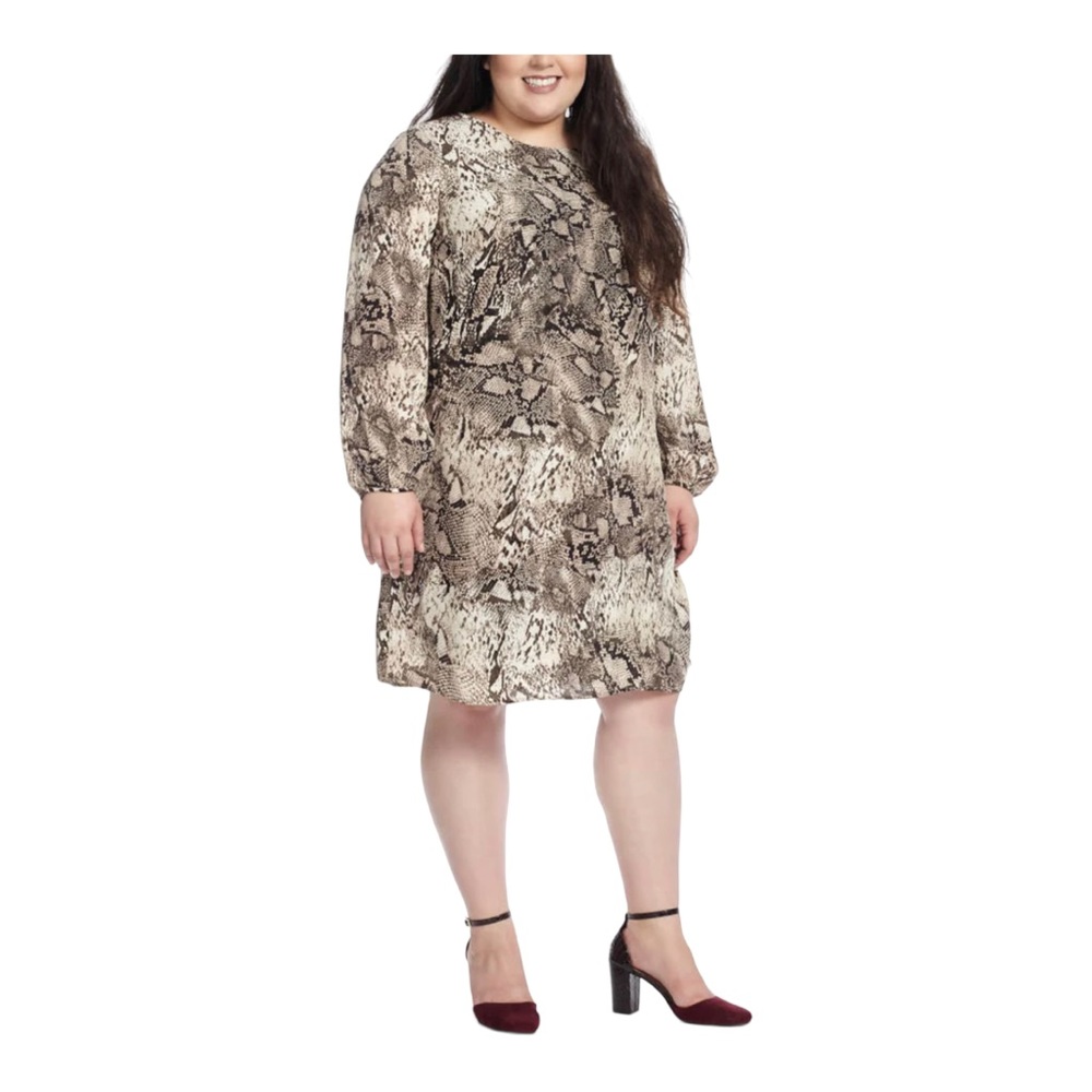 DEX Shift Matte Satin Office Casual Dinner Party Snake Print Tan Beige Dress